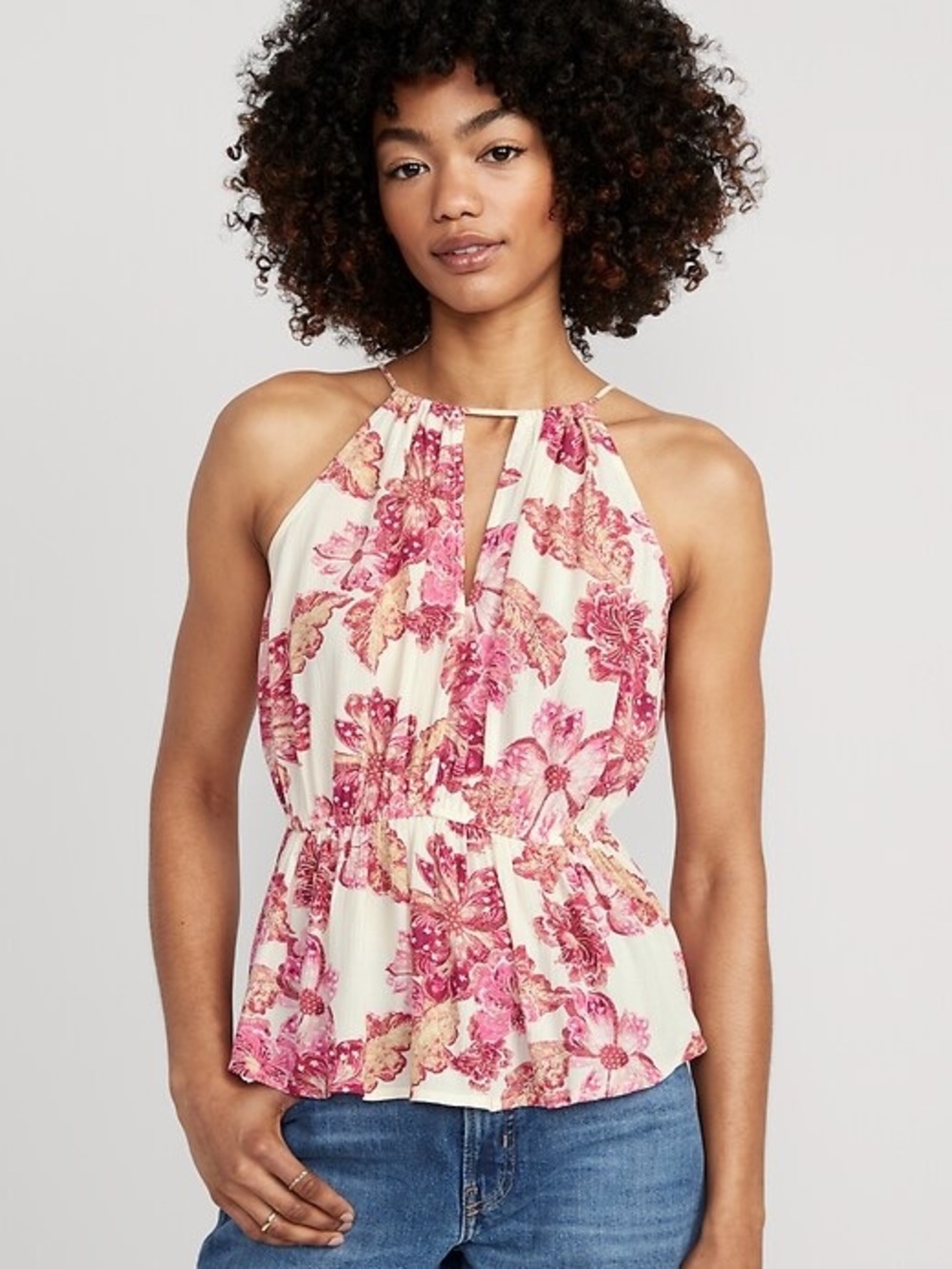 Old Navy | Pink & White Floral Sleeveless High Neck Top